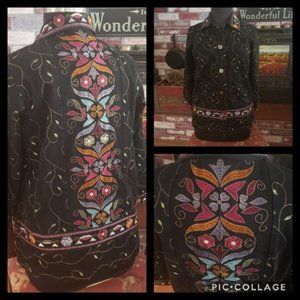 DENIM & CO BLACK EMBROIDERED JACKET M